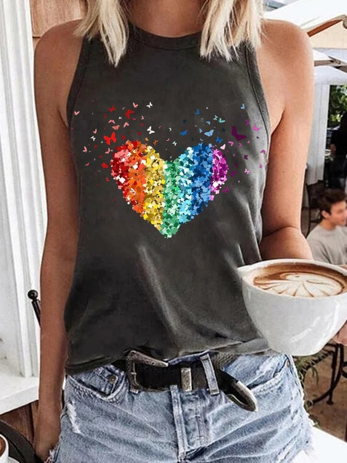 Women's LGBT hE Heart Print Casual Tank Top