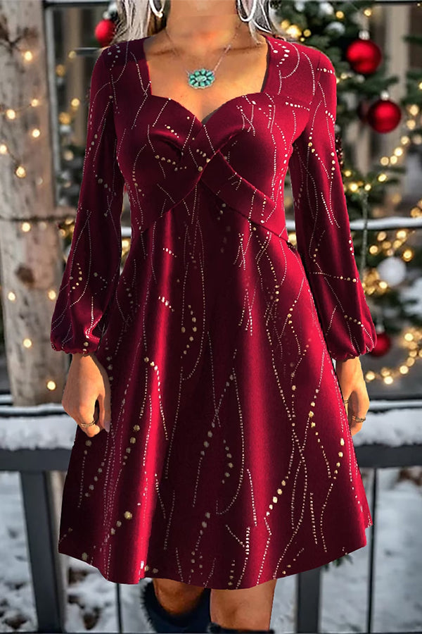 Women's Casual Dress Christmas Dress Velvet Dress Polka Dot Print Square Neck Mini Dress Fashion Streetwear Outdoor Christmas Long Sleeve Regular Fit Wine Fall Winter