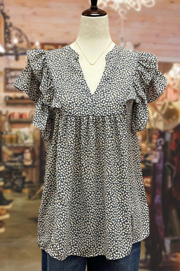 T-shirt à manches volantées et imprimé floral