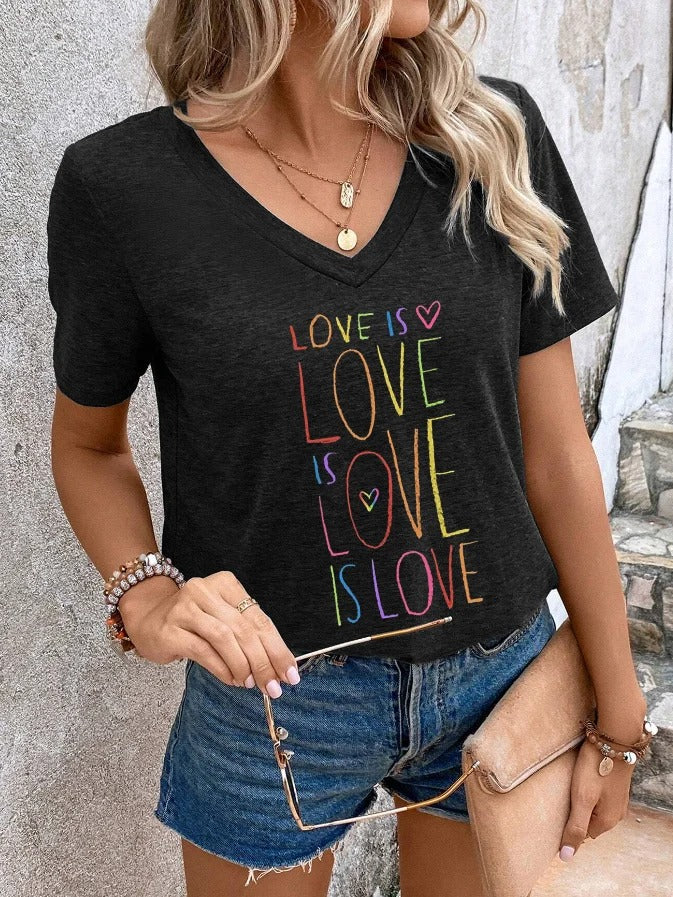Women's Gay Pride Love Is Love Printed Short Sleeve T-Shirt