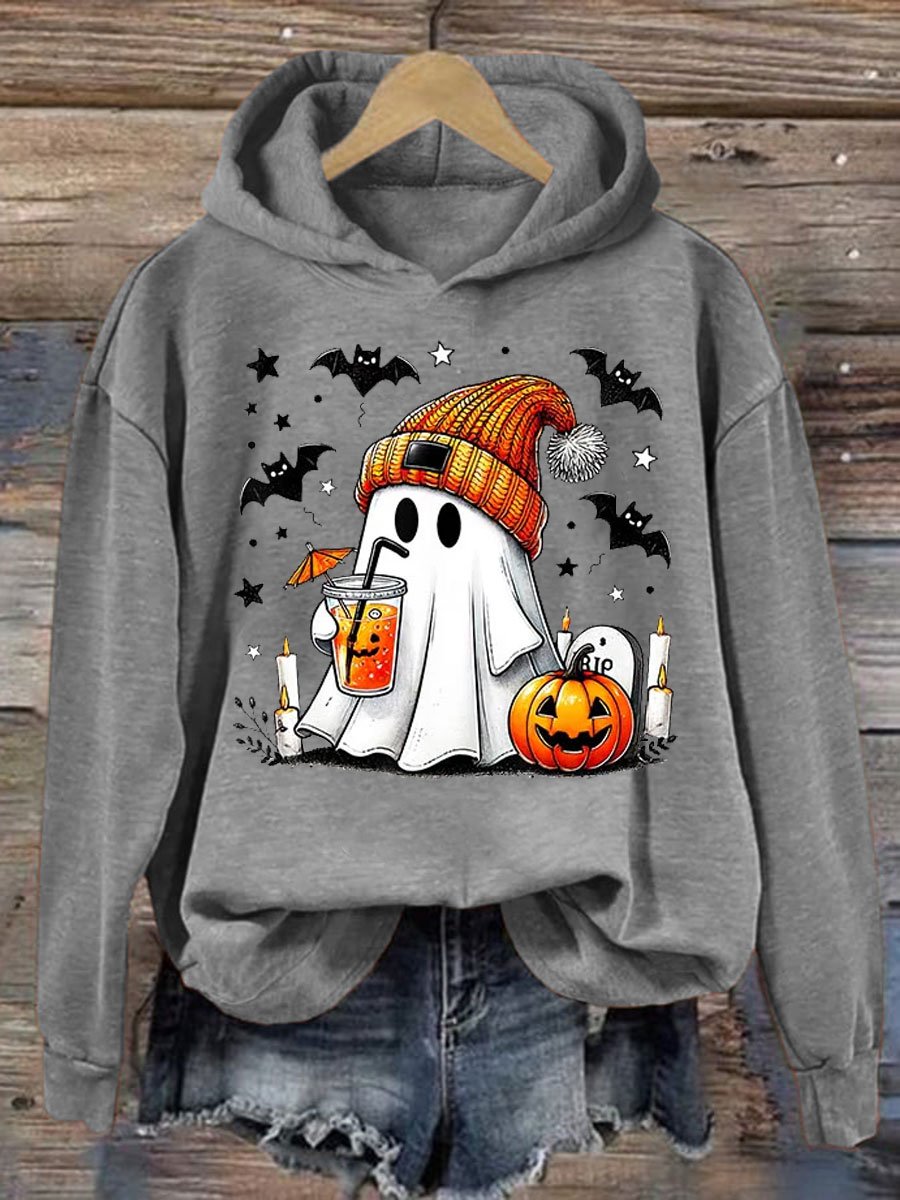 Halloween Ghost Pumpkin Spice Latte Print Casual Sweatshirt