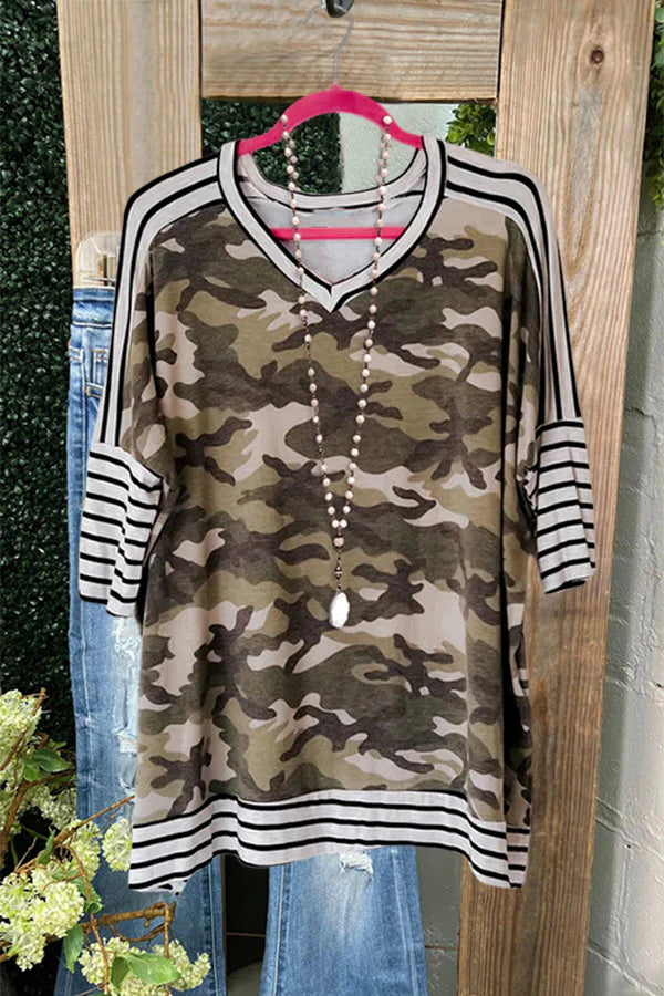 Camouflage Stripe Print T-shirt