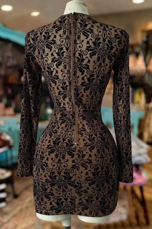 Langarmkleid mit V-Ausschnitt und Vintage-Blumendruck