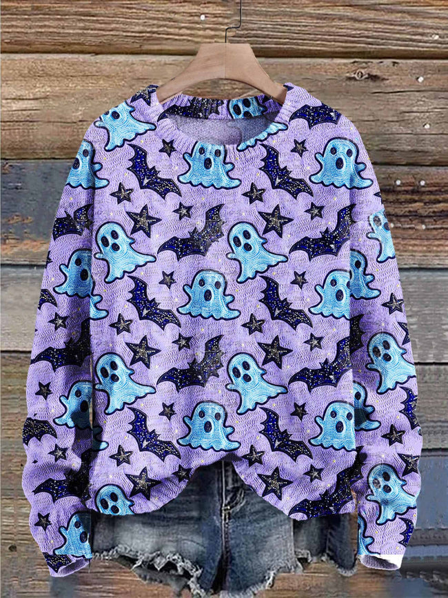 Pull en tricot à imprimé artistique d'Halloween, saison d'automne fantôme