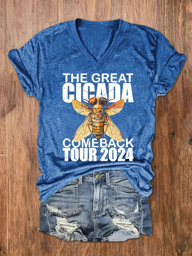 Women's The Great Cicada Comeback Tour 2024 V-Neck Tee