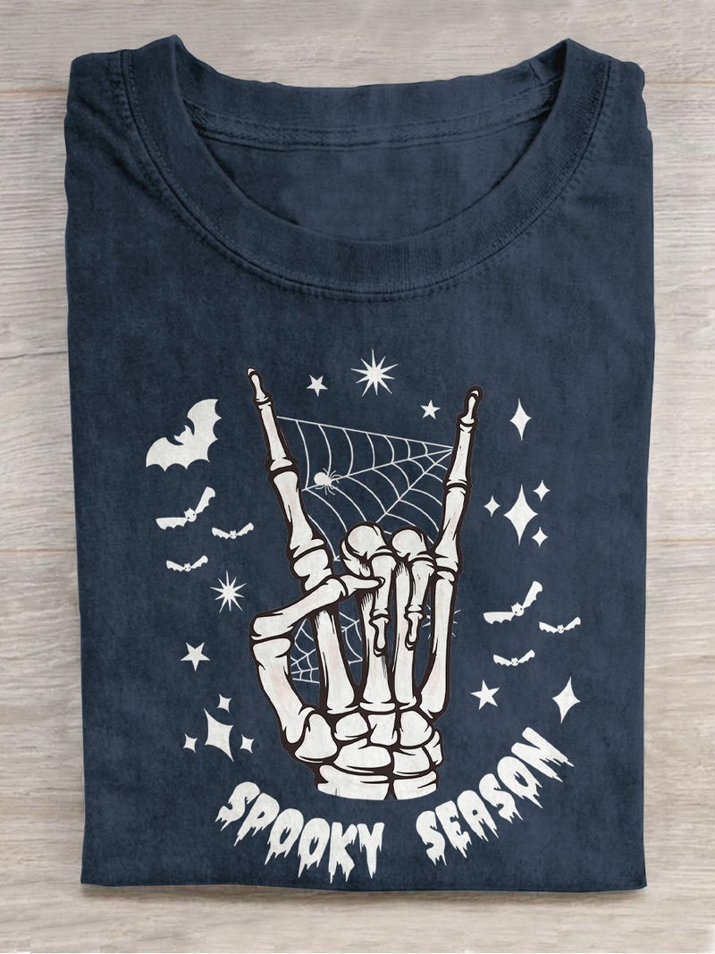 Spooky Season Skeleton Halloween Casual Print T-shirt