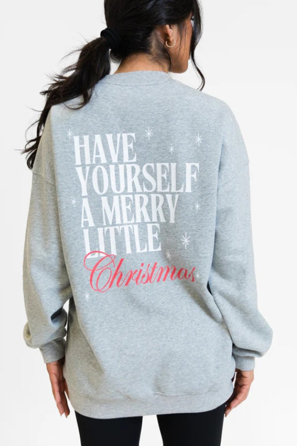 Sweat-shirt ample à manches longues avec imprimé Père Noël et dessin animé