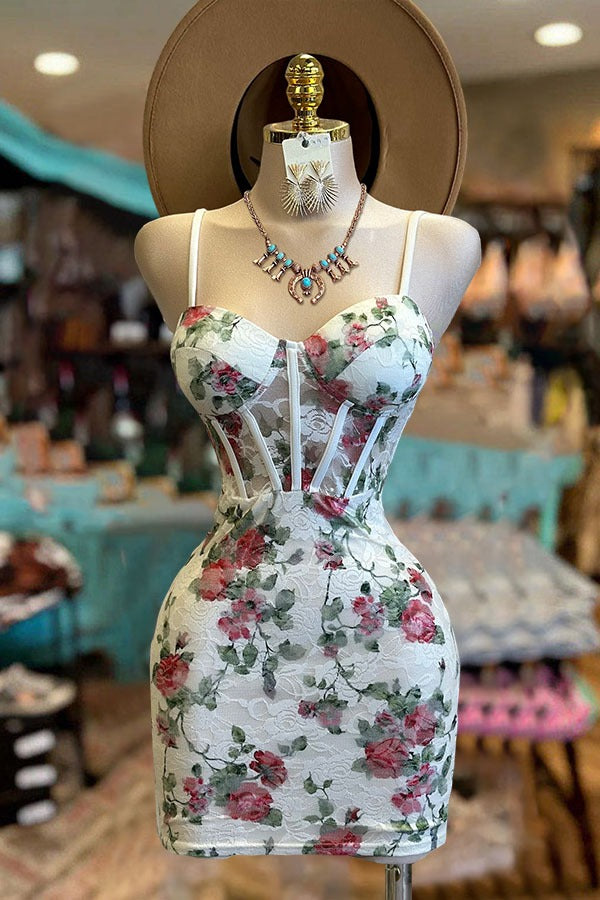 Wunderschönes Minikleid mit Spitzen-Blumenkorsett