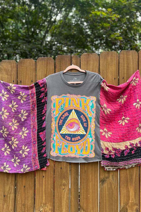 Pink Floyd Patchwork Kimono Sleeve Graphic Top