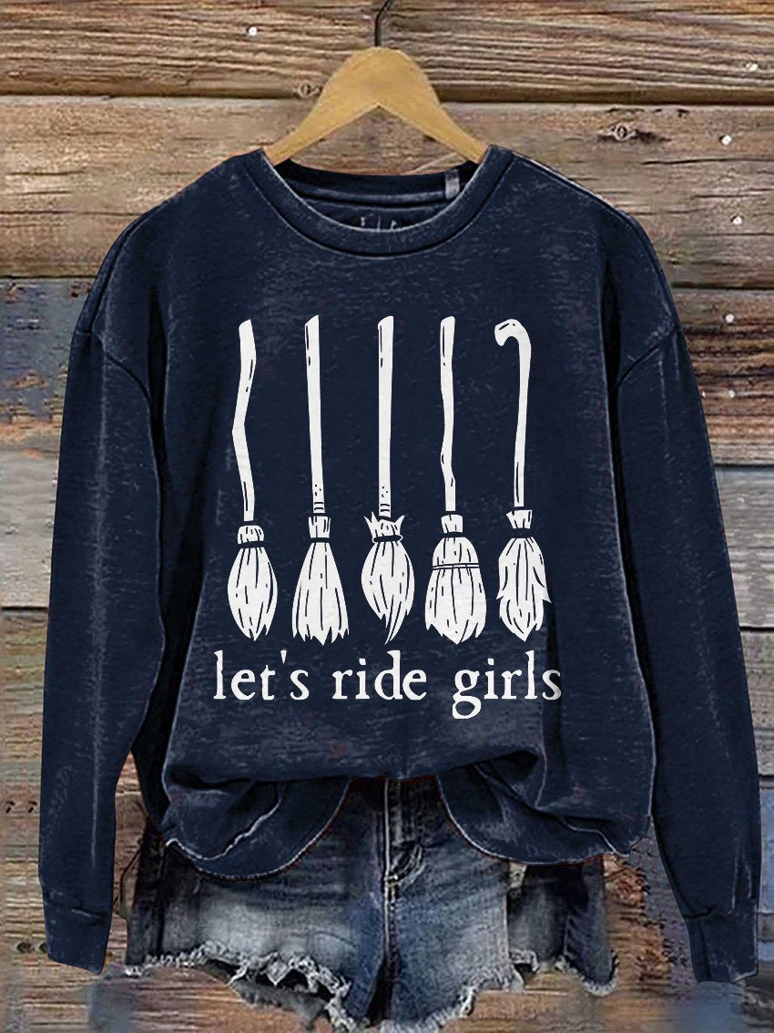 Let's Ride Girls Witches Halloween Casual Print Sweatshirt