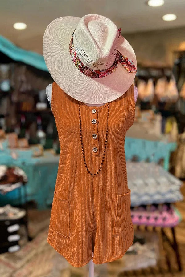 Buttoned Sleeveless Knitted Romper