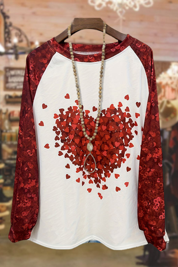 Valentine's Day Heart Print Patchwork Top
