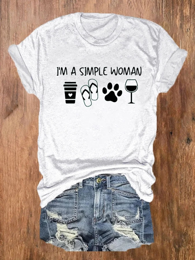 T-shirt imprimé patte de chien « Je suis une femme simple » pour femme