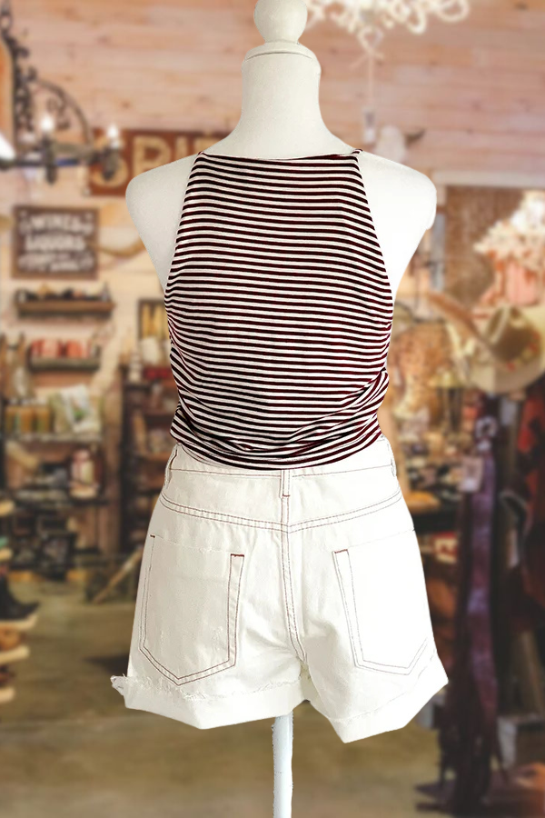 Distressed High-rise Woven Denim Shorts