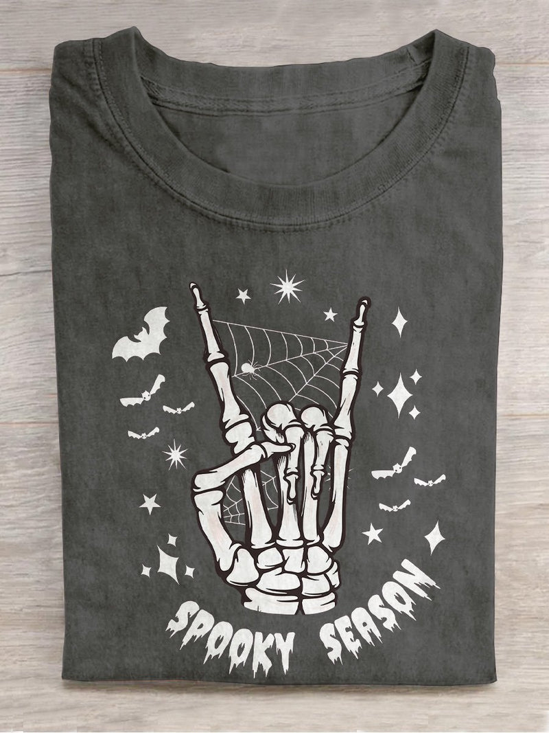 Spooky Season Skeleton Halloween Casual Print T-shirt