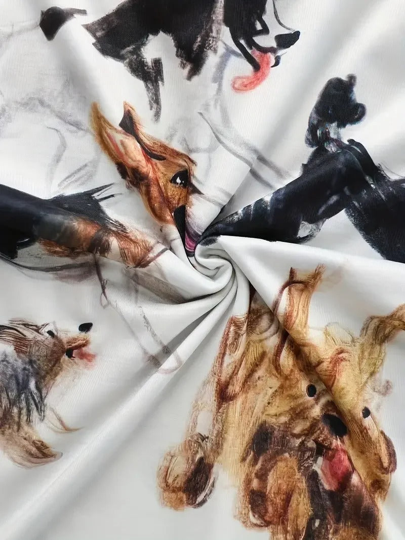 T-shirt à manches courtes pour femme avec imprimé chien