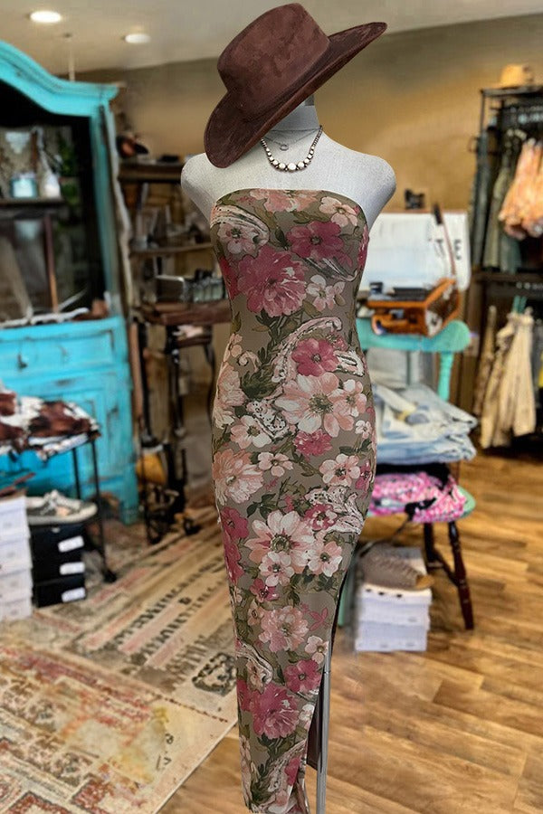 Vintage-Kleid mit Blumenmuster und Tube-Top