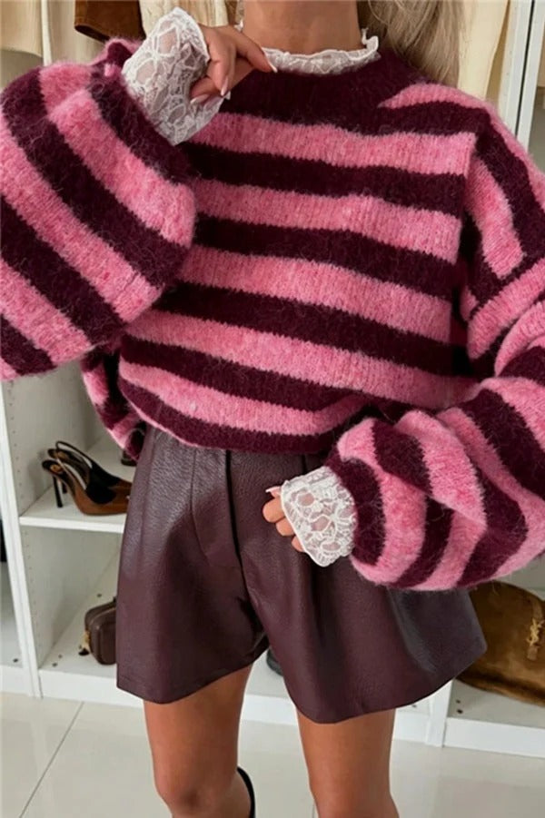 Hannah's Cozy Layered-Look Striped Sweater