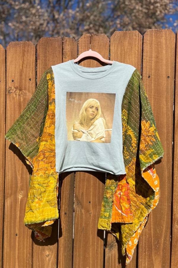 Billie Eilish Kantha Quilt Batwing Sleeve Crop T‑Shirt