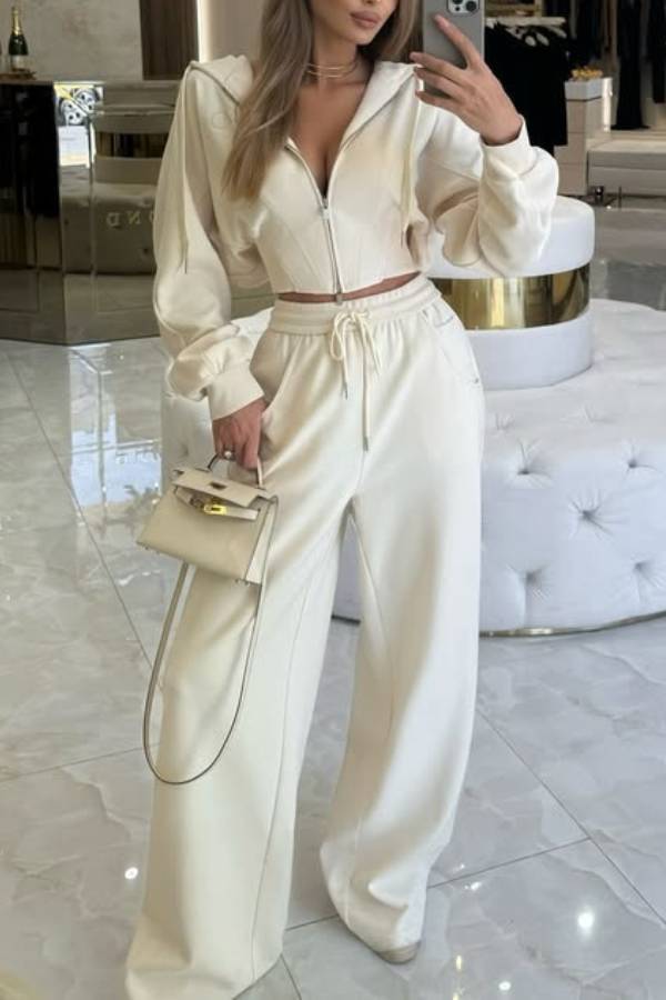 Corset Waist Hoodie Casual 2 Piece Tracksuit
