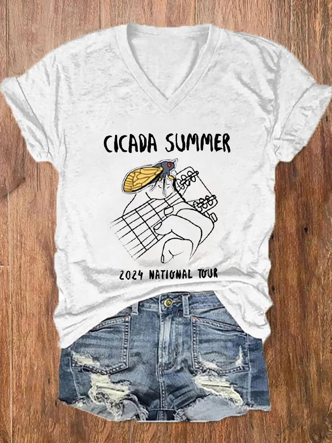Women's Funny Cicada Summer Concert The Great Cicada Comeback Tour 2024 V-Neck Tee
