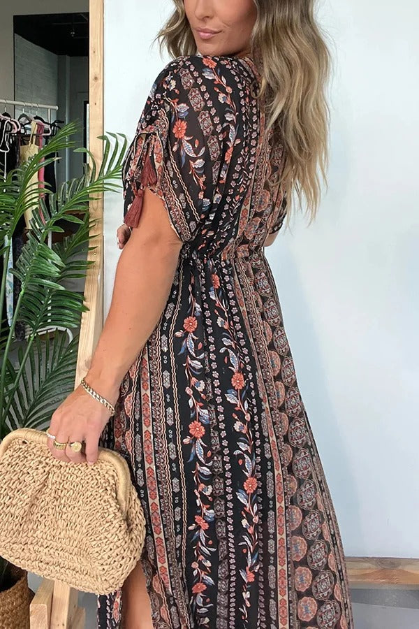 Ethnic Style Unique Print V-neck Loose Maxi Dress