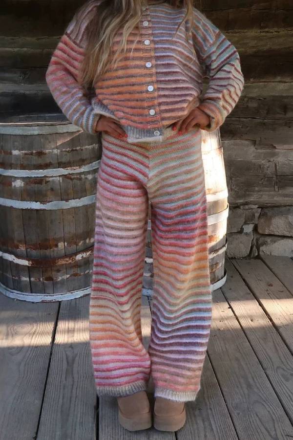 Gradient Stripe Knit Two Piece Set