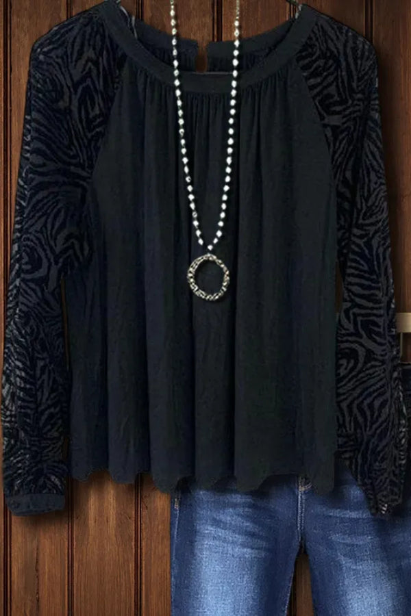 VELVET LONG SLEEVE PATCHWORK TOP