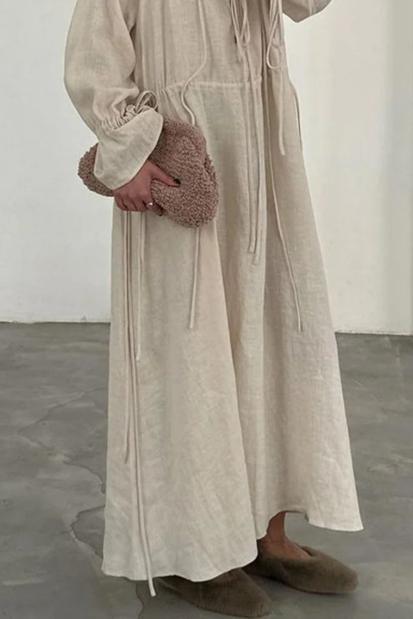 Casual Lace-Up Loose Cotton Linen Dress