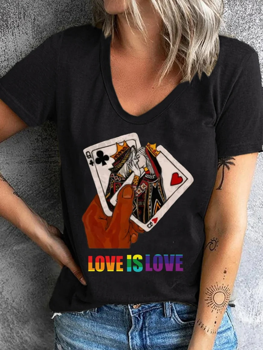 Women's Gay Pride Love Is Love Printed Short Sleeve T-Shirt