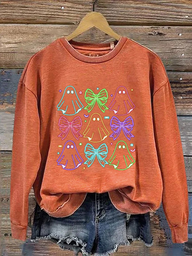 Sweat-shirt décontracté imprimé néon Halloween Spooky Season