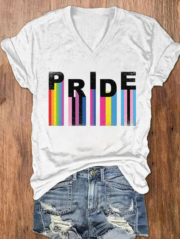 Women's Pride Rainbow Pride Month Print V-Neck T-Shirt