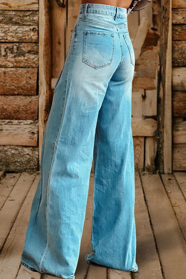 Jean large taille haute délavé vintage