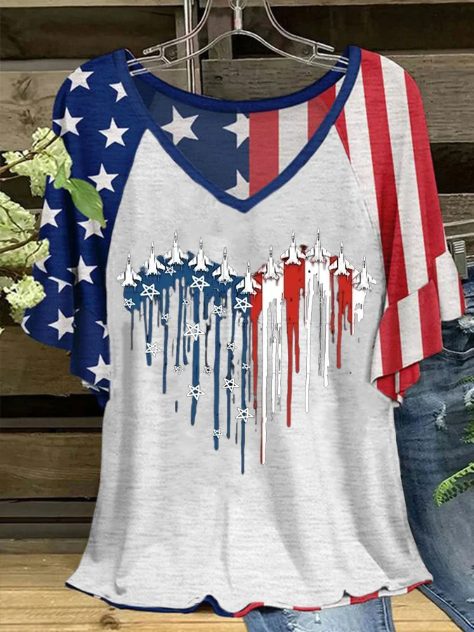 T-shirt à manches courtes pour femme avec imprimé drapeau de la fête de l'indépendance