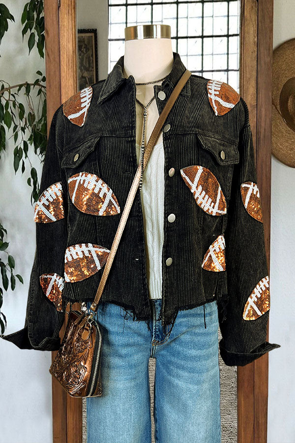 Casual Rugby Sequined Corduroy Jacket