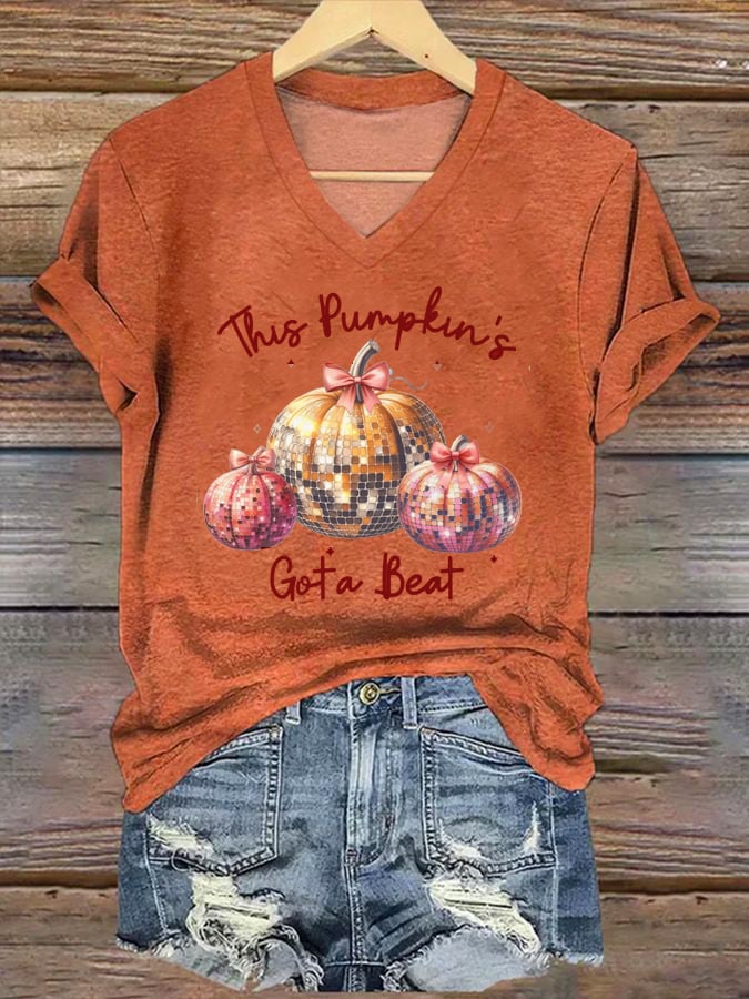Women's Halloween Pumpkin Print Short Sleeve T-Shirt