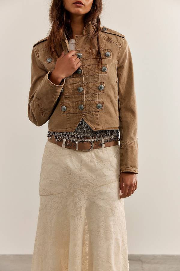 Vintage Military Multi-button Cropped Jacket