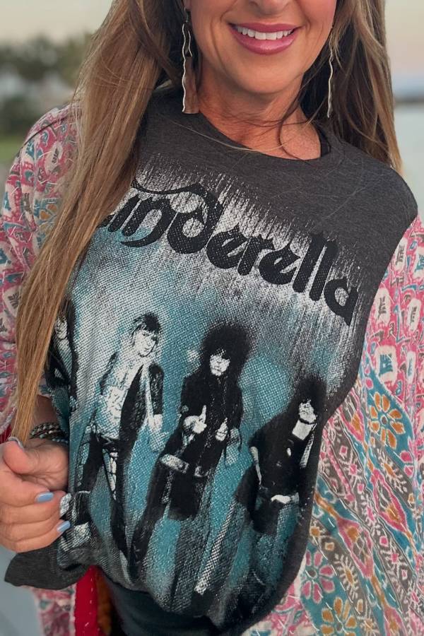 Boho Rock Patchwork Wide Sleeve Band Print Top