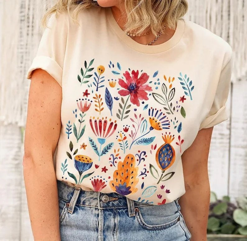 T-shirt vintage à fleurs sauvages
