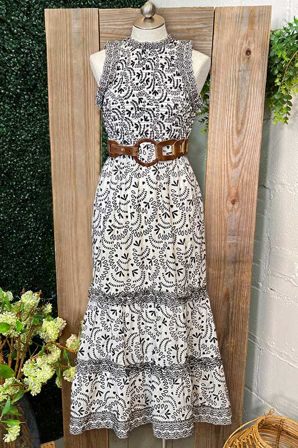 Abstract-print Smocked Ruffled Maxi Dress