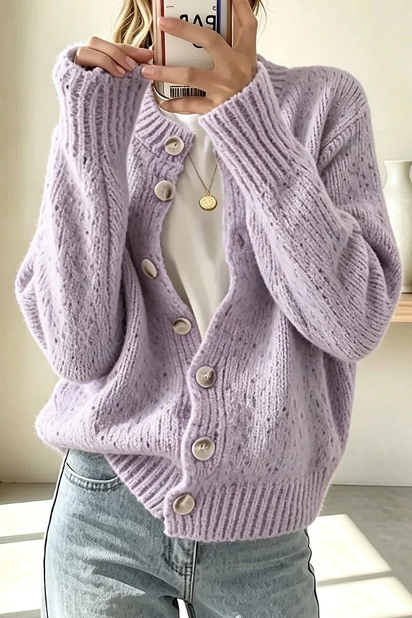 Atmospheric Mixed Color Knit Colorful Dots Button Up Long Sleeve Cardigan