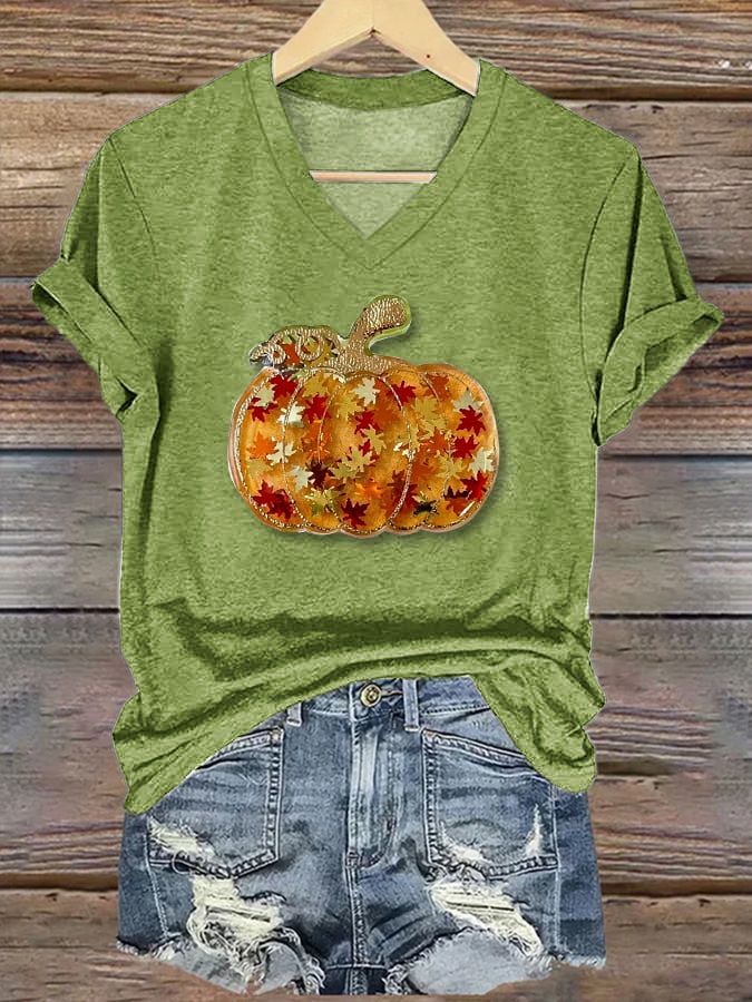 Women's Halloween Pumpkin Print Short Sleeve T-Shirt