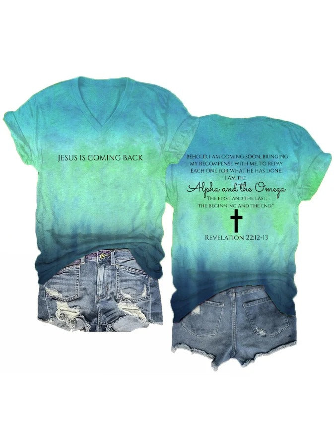 Women's Jesus is Coming Back Printed V-Neck T-Shirt