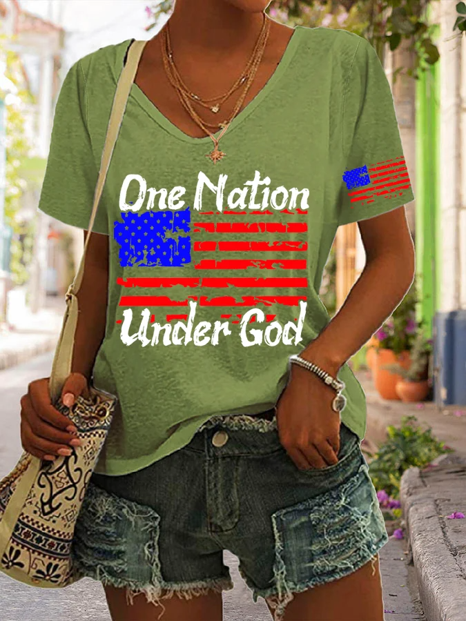T-shirt décontracté imprimé One Nation Under God pour femme