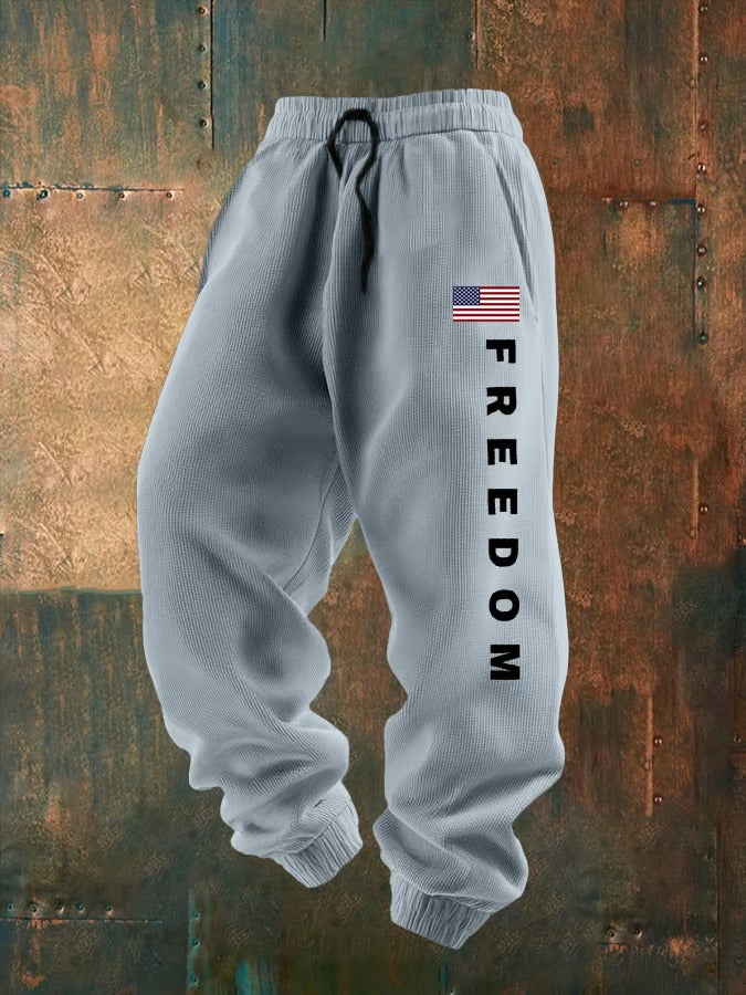Men's Freedom Print Textured Casual Loose Sweatpants
