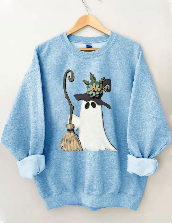 Ghost Witch With Broomstick Sweatshirt