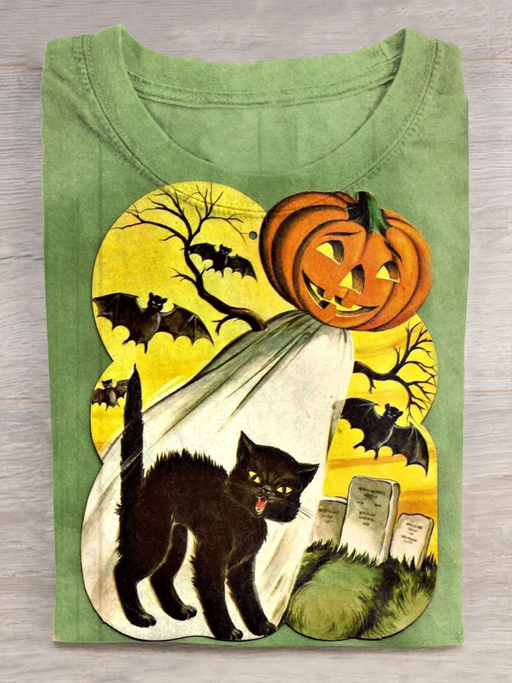 Black Cat Halloween Art Print Casaul Short Sleeve T-shirt Regular price