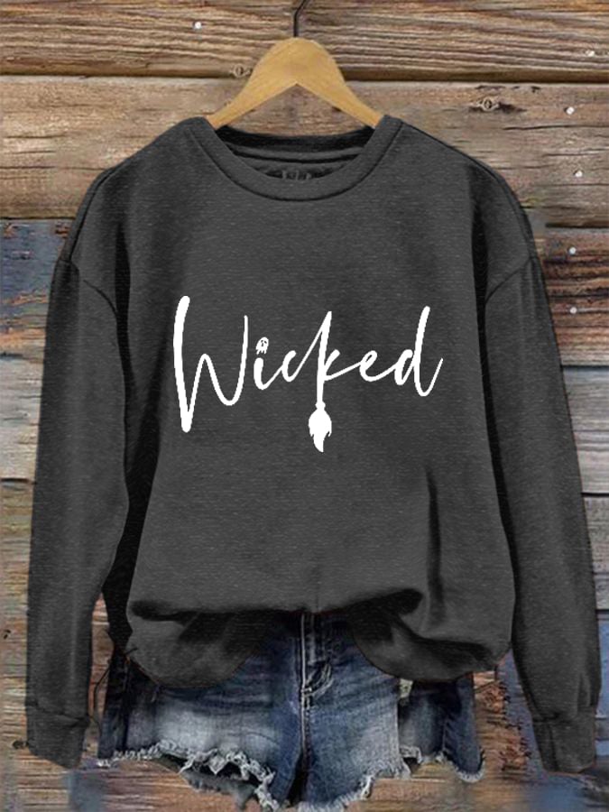 Sweat-shirt imprimé sorcière d'Halloween pour femme