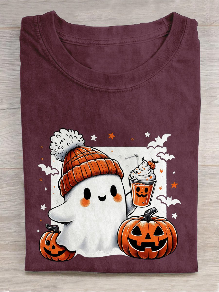 Halloween Cute Ghost Casual Print T-shirt