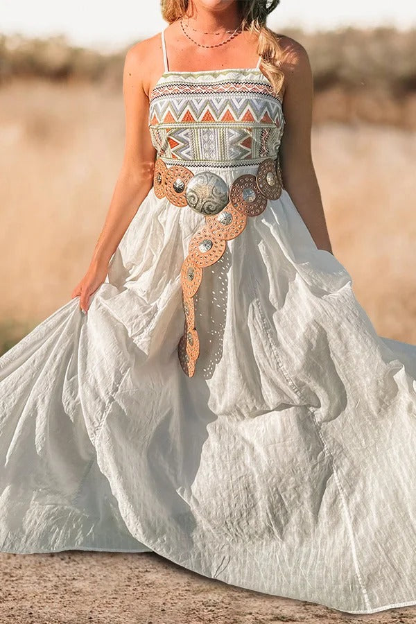 Retro Western Printed Ruffle Dress